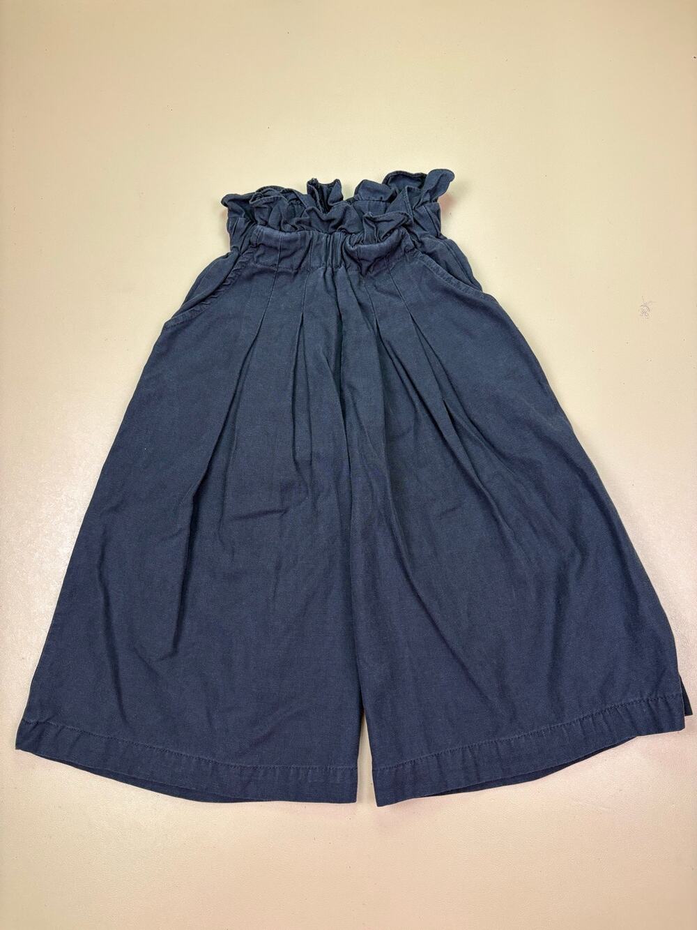 Tutto Bene Girls Wide Leg Paperbag Pants Navy Blue Ruffle Waist Pockets EUC